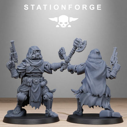 Scavenger Tech Magicians, Tech Priests proxy miniature, 28mm heroic scale unpainted resin, view 10