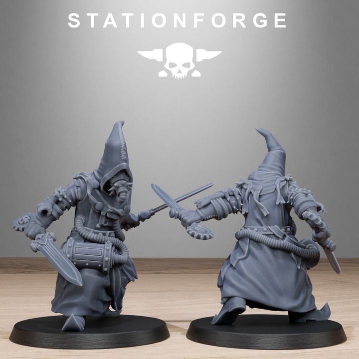 Scavenger Mystics, Tech Priests proxy miniature, 28mm heroic scale unpainted resin, view 9