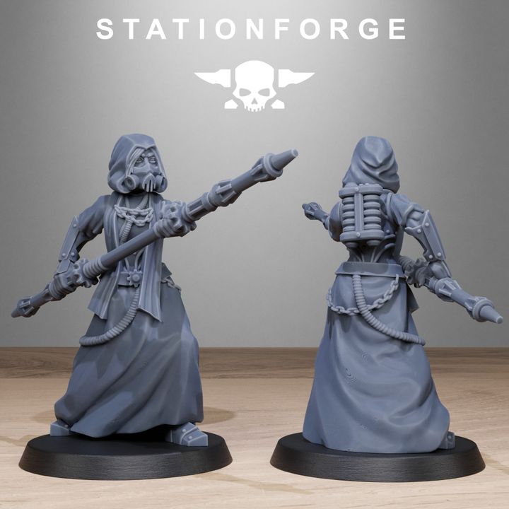 Scavenger Sister Priests, Battle Sisters proxy miniature, character, 28mm heroic scale unpainted resin, view 4
