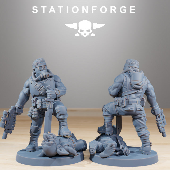 Grim Guard Hunters, Imperial Army proxy miniature, infantry, 28mm heroic scale unpainted resin, view 3