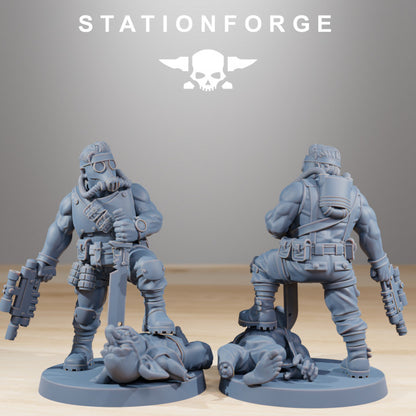 Grim Guard Hunters, Imperial Army proxy miniature, infantry, 28mm heroic scale unpainted resin, view 3