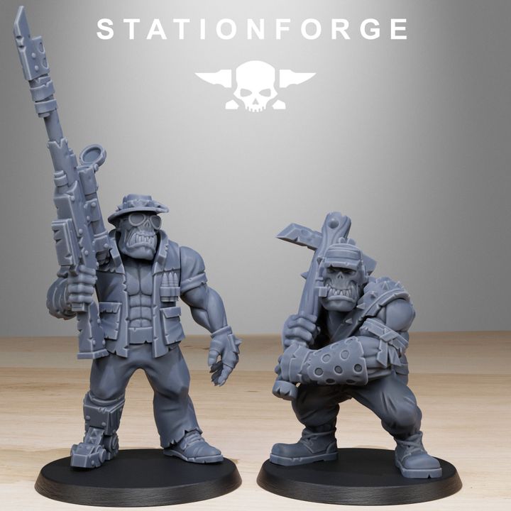 Orks Team Fighters With Gun (10 Units), proxy miniature, squad, 28mm heroic scale unpainted resin, view 6