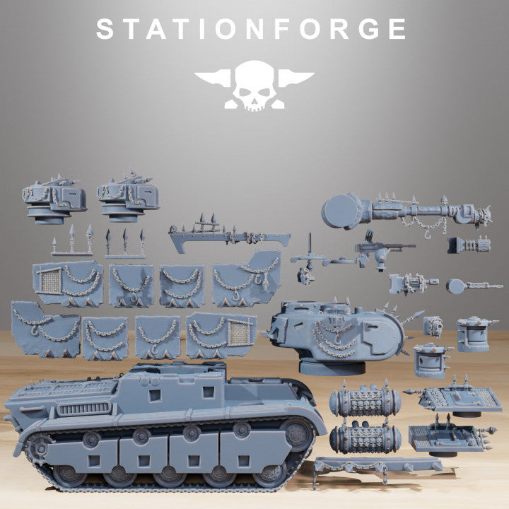 Grim Guard Heavy Tank Corrupted Conversion Kit, Imperial Army proxy miniature, 28mm heroic scale unpainted resin, view 4