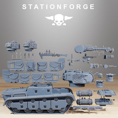 Grim Guard Heavy Tank Corrupted Conversion Kit, Imperial Army proxy miniature, 28mm heroic scale unpainted resin, view 4