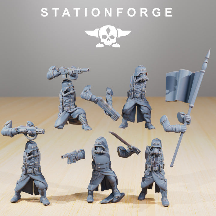 Grim Guard Command Force, Imperial Army proxy miniature, infantry, 28mm heroic scale unpainted resin, view 5