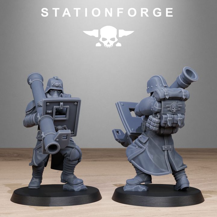 Grim Guard Rocketeers, Imperial Army proxy miniature, infantry, 28mm heroic scale unpainted resin, view 5