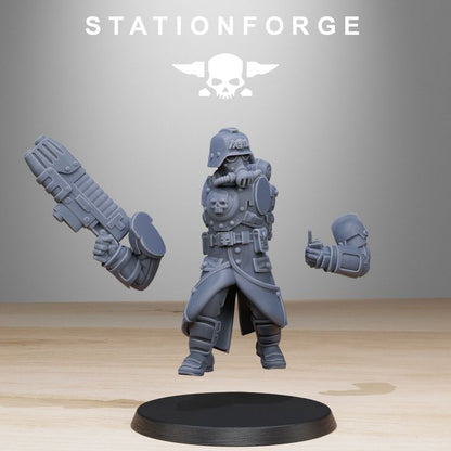 Grim Guard Bombardiers, Imperial Army proxy miniature, infantry, 28mm heroic scale unpainted resin, view 8