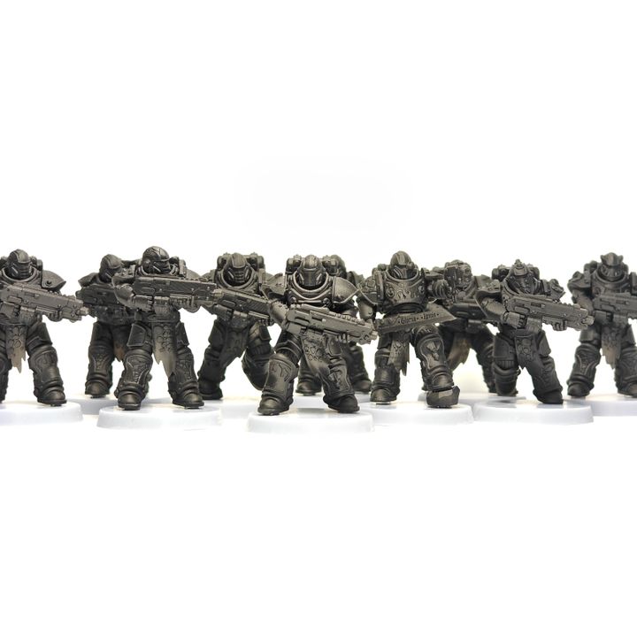 Flame Knights Warriors Tactical Squad, proxy miniature, 28mm heroic scale unpainted resin, view 8