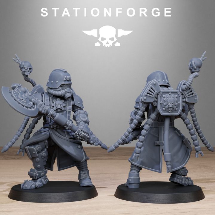 Grim Guard Tech Engineers, Imperial Army proxy miniature, character, 28mm heroic scale unpainted resin, view 4