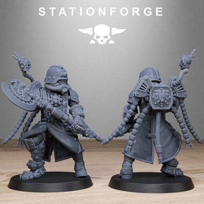 Grim Guard Tech Engineers, Imperial Army proxy miniature, character, 28mm heroic scale unpainted resin, view 4