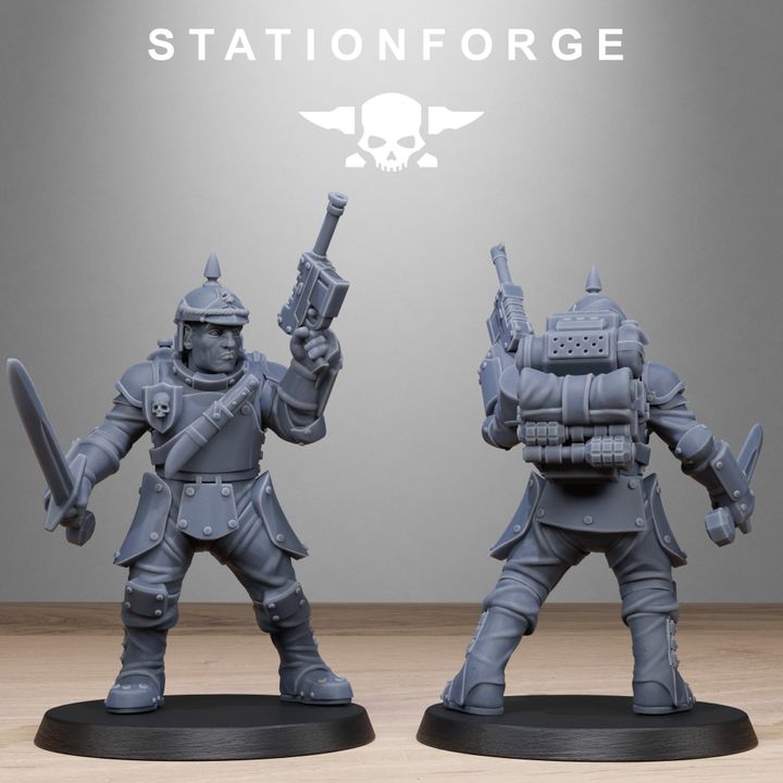 Royal Guard Bastioners, Imperial Army proxy miniature, infantry, 28mm heroic scale unpainted resin, view 4