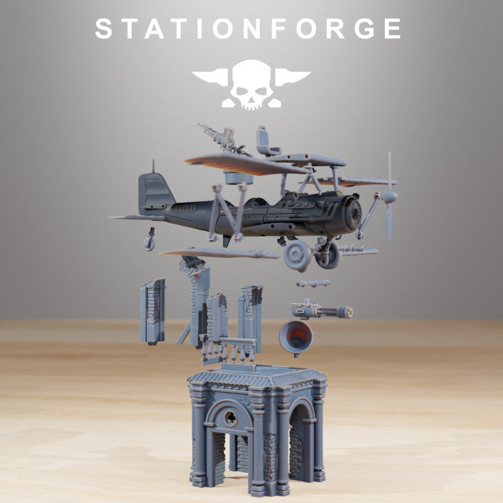 Grim Guard Sf-14A Biplane, Imperial Army proxy miniature, infantry, 28mm heroic scale unpainted resin, view 7