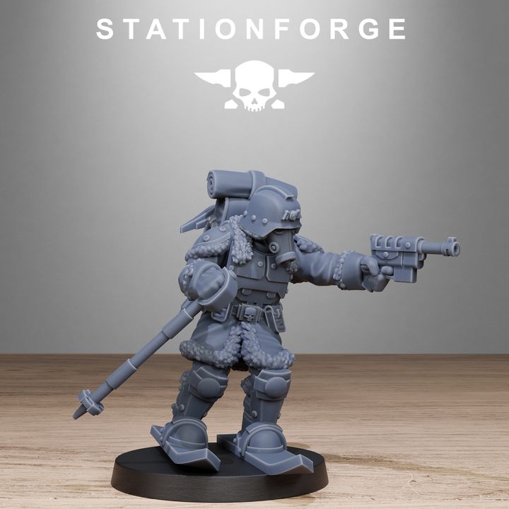 Grim Guard Frostwatch Patrol, Imperial Army proxy miniature, infantry, 28mm heroic scale unpainted resin, view 8