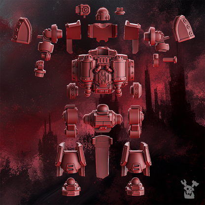 Crimson Knights Heavy Walker, proxy miniature, 28mm heroic scale unpainted resin, view 2