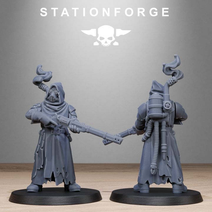 Scavenger Sanctum Infantry, Tech Priests proxy miniature, 28mm heroic scale unpainted resin, view 3