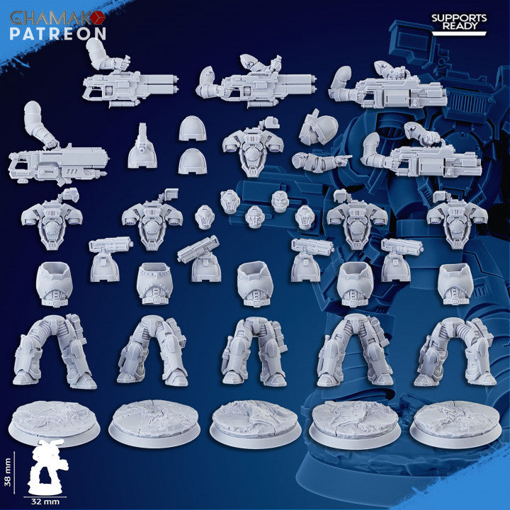 Space Knights Obliterator Squad (5 Units), proxy miniature, 28mm heroic scale unpainted resin, view 3