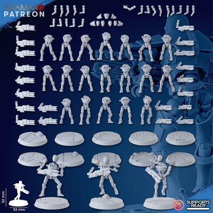 Necro Soldiers Squad With Heavy Rifle (10 Units), proxy miniature, 28mm heroic scale unpainted resin, view 3