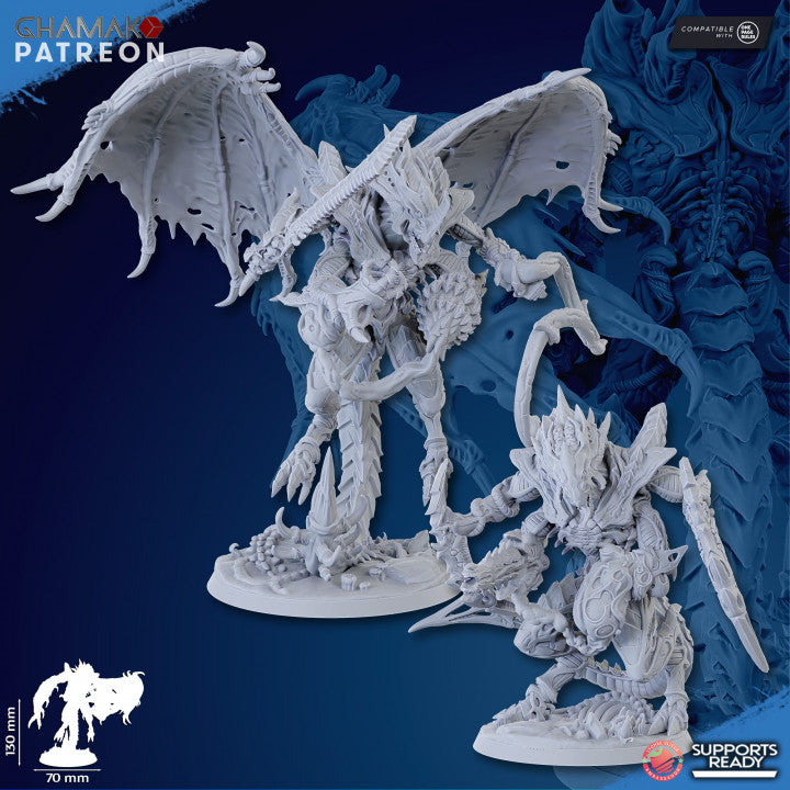Bio Swarm Overmind Flying With Insect Wings, proxy miniature, flyer, 28mm heroic scale unpainted resin