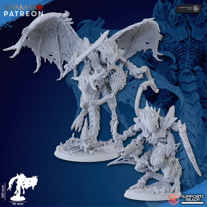 Bio Swarm Overmind Flying With Back Wings, proxy miniature, flyer, 28mm heroic scale unpainted resin