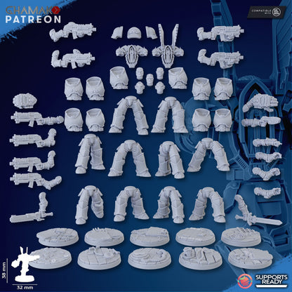 Hooded Knights Militum (10 Units), proxy miniature, squad, 28mm heroic scale unpainted resin, view 2