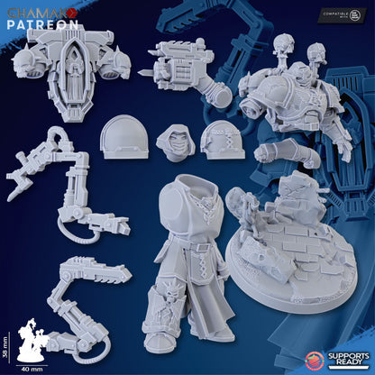 Hooded Knights Medicinae Militum, proxy miniature, 28mm heroic scale unpainted resin, view 2