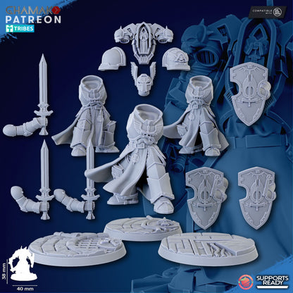 Hooded Knights Swords (3 Units), proxy miniature, squad, 28mm heroic scale unpainted resin, view 10