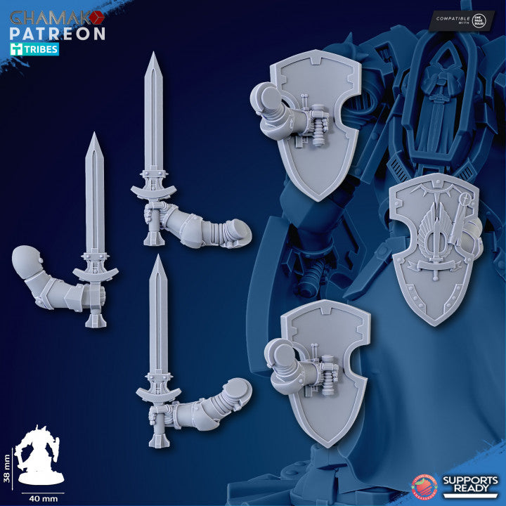 Hooded Knights Swords (3 Units), proxy miniature, squad, 28mm heroic scale unpainted resin, view 7