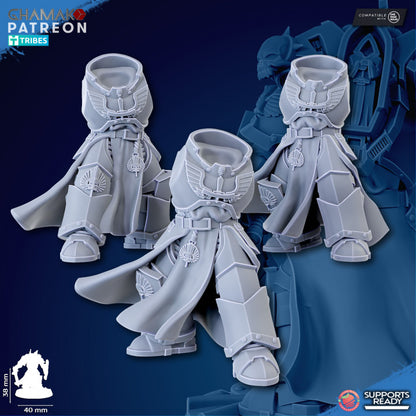 Hooded Knights Swords (3 Units), proxy miniature, squad, 28mm heroic scale unpainted resin, view 8