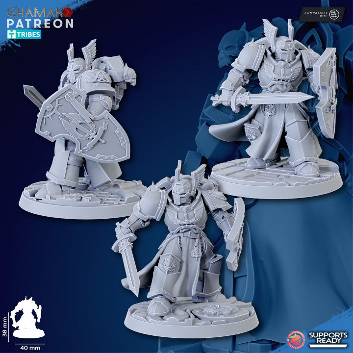 Hooded Knights Swords (3 Units), proxy miniature, squad, 28mm heroic scale unpainted resin, view 2