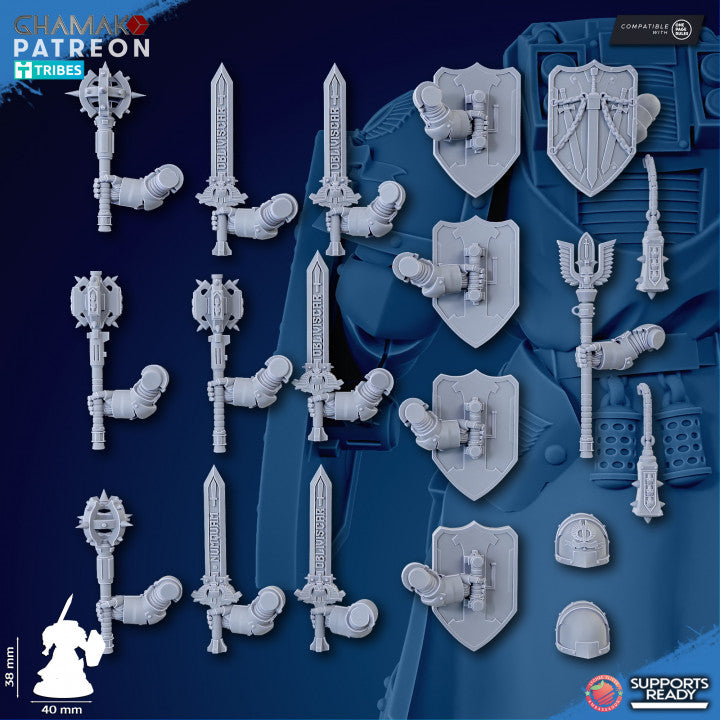 Hooded Knights Crusaders Of Death With Sword (5 Units), proxy miniature, squad, 28mm heroic scale, view 7