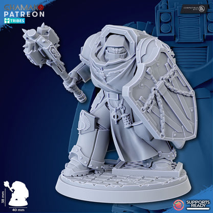 Hooded Knights Crusaders Of Death With Sword (5 Units), proxy miniature, squad, 28mm heroic scale, view 9