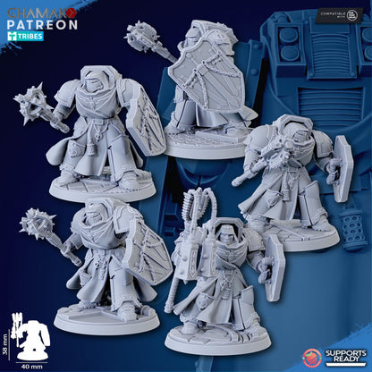 Hooded Knights Crusaders Of Death With Sword (5 Units), proxy miniature, squad, 28mm heroic scale, view 2