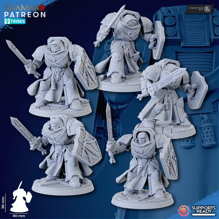 Hooded Knights Crusaders Of Death With Mace (5 Units), proxy miniature, squad, 28mm heroic scale, view 3