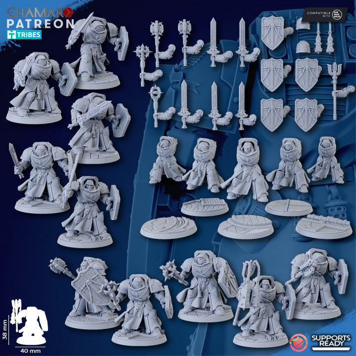 Hooded Knights Crusaders Of Death With Sword (5 Units), proxy miniature, squad, 28mm heroic scale unpainted resin