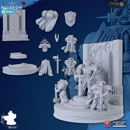 Hooded Knights Parsifal Firstborn With Servants, proxy miniature, 28mm heroic scale unpainted resin, view 2