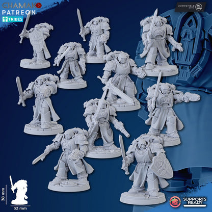 Hooded Knights Veterans Modular Kit (10 Units), proxy miniature, squad, 28mm heroic scale unpainted resin