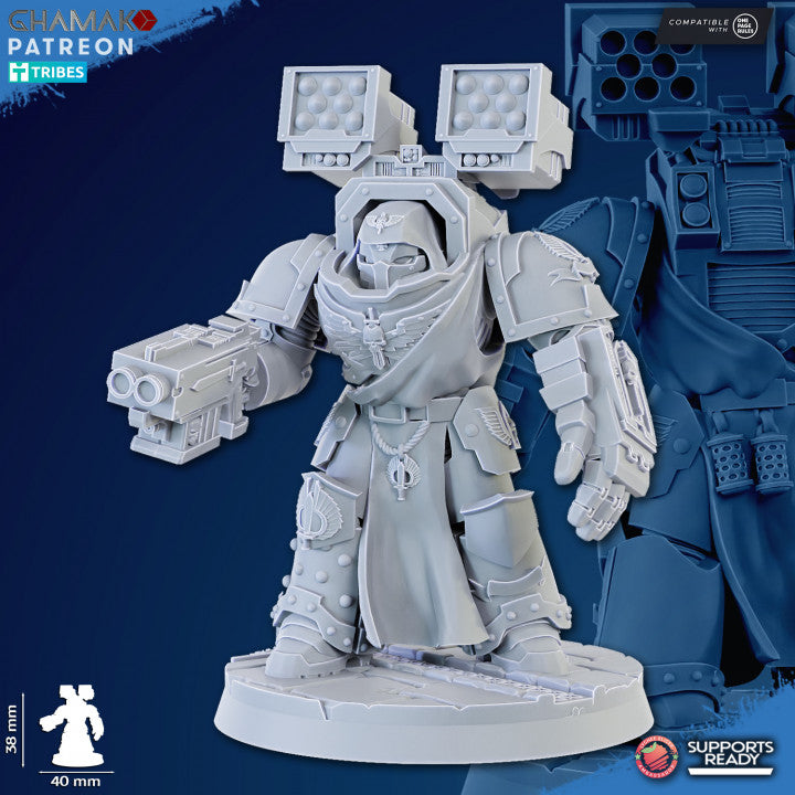 Hooded Knights Exterminator Command Squad (5 Units), proxy miniature, 28mm heroic scale unpainted resin, view 3