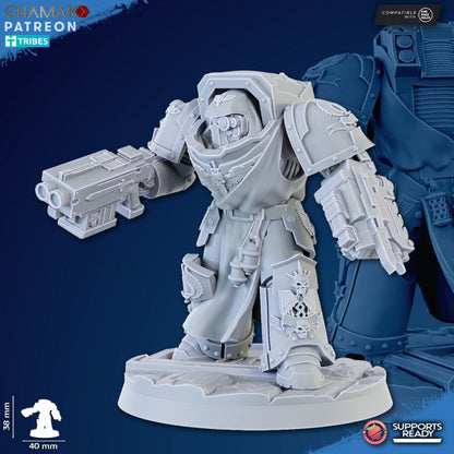 Hooded Knights Exterminator Command Squad (5 Units), proxy miniature, 28mm heroic scale unpainted resin, view 5