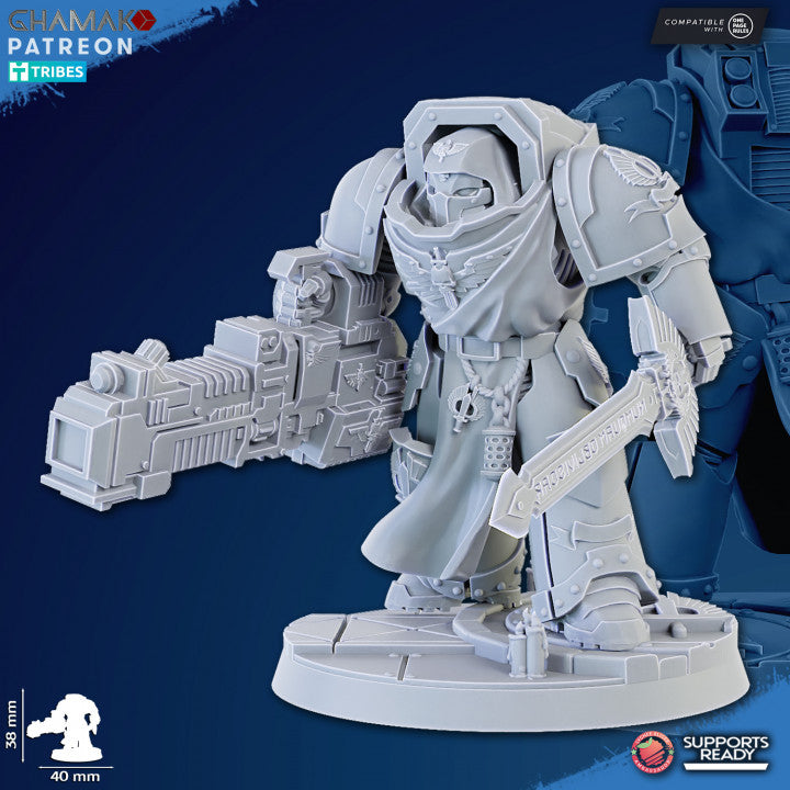 Hooded Knights Exterminator Command Squad (5 Units), proxy miniature, 28mm heroic scale unpainted resin, view 4