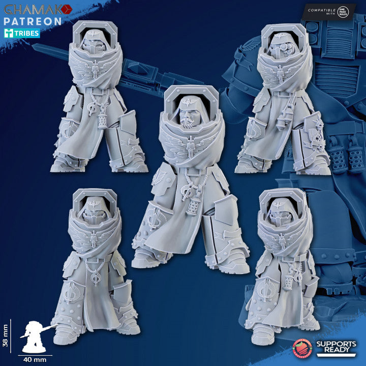 Hooded Knights Exterminator Command Squad (5 Units), proxy miniature, 28mm heroic scale unpainted resin, view 9