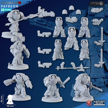 Hooded Knights Exterminator Command Squad (5 Units), proxy miniature, 28mm heroic scale unpainted resin, view 2