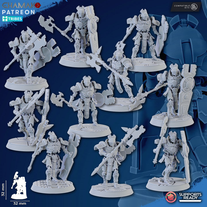 Necro Vault Guards Modular Kit (10 Units), proxy miniature, squad, 28mm heroic scale unpainted resin