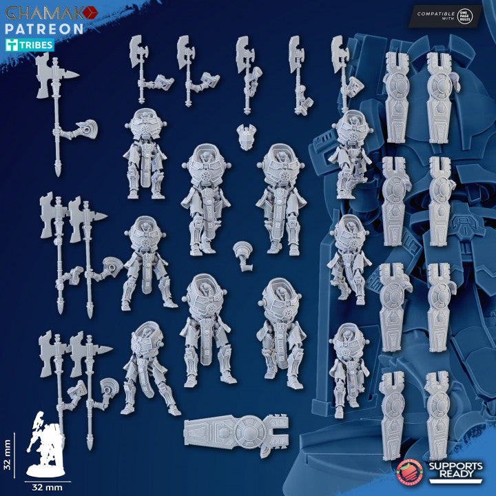 Necro Vault Guards Modular Kit (10 Units), proxy miniature, squad, 28mm heroic scale unpainted resin, view 2