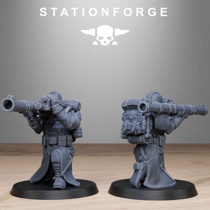 Grim Guard Rocketeers, Imperial Army proxy miniature, infantry, 28mm heroic scale unpainted resin, view 8