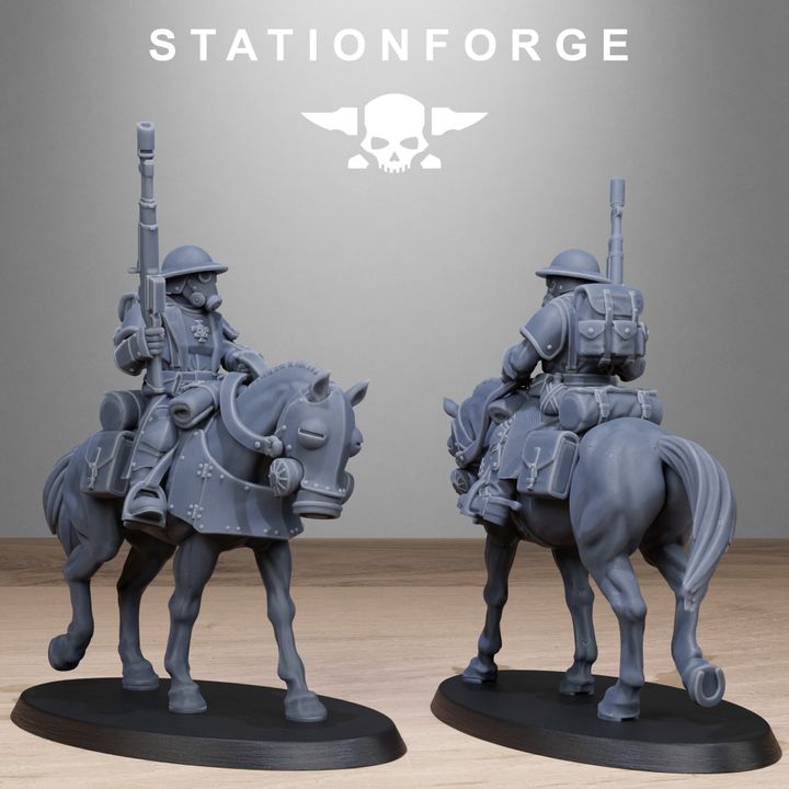 Royal Guard Cavalry, Imperial Army proxy miniature, 28mm heroic scale unpainted resin, view 8