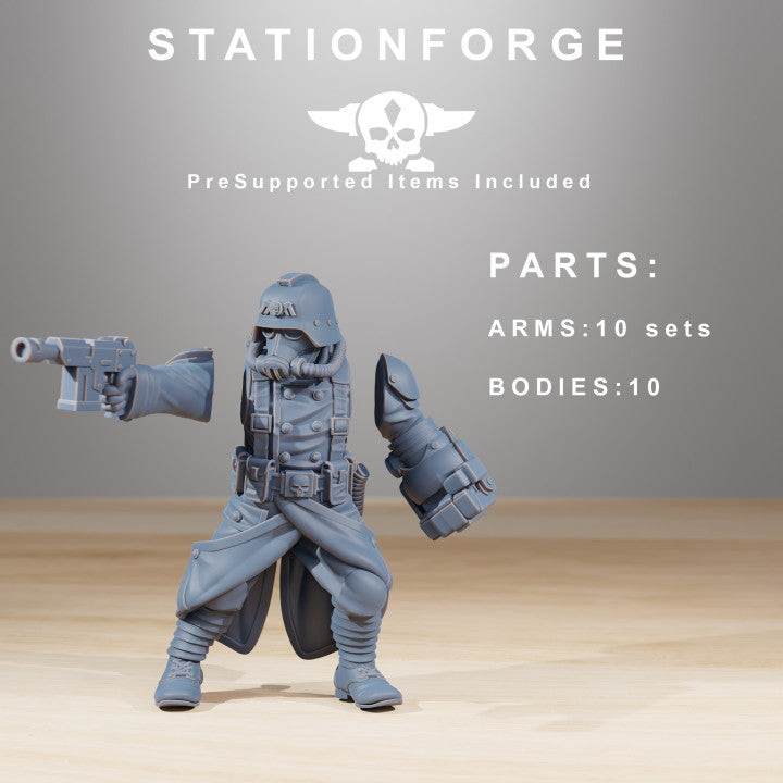 Grim Guard Acolytes, Imperial Army proxy miniature, infantry, 28mm heroic scale unpainted resin, view 2