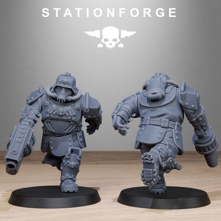 Grim Guard Armored Mutants, Imperial Army proxy miniature, infantry, 28mm heroic scale unpainted resin, view 9