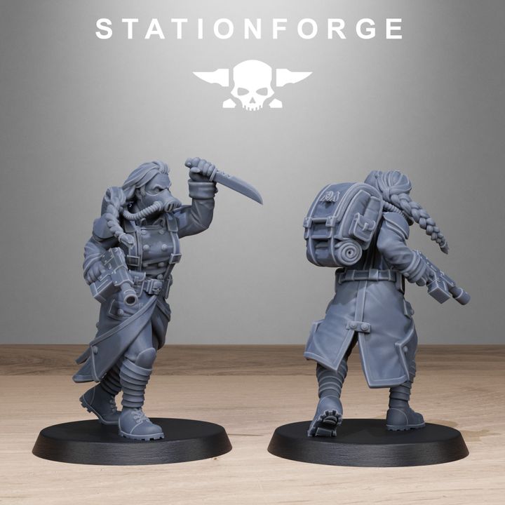 Grim Guard Sisters, Battle Sisters proxy miniature, infantry, 28mm heroic scale unpainted resin, view 5
