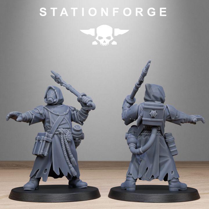 Scavenger Sanctum Infantry, Tech Priests proxy miniature, 28mm heroic scale unpainted resin, view 6