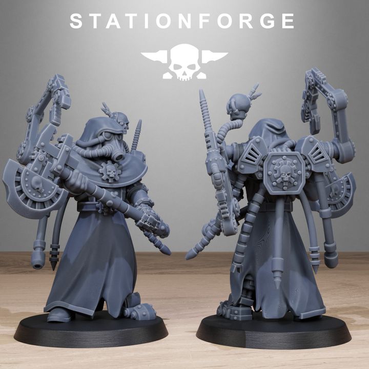 Grim Guard Tech Engineers, Imperial Army proxy miniature, character, 28mm heroic scale unpainted resin, view 9